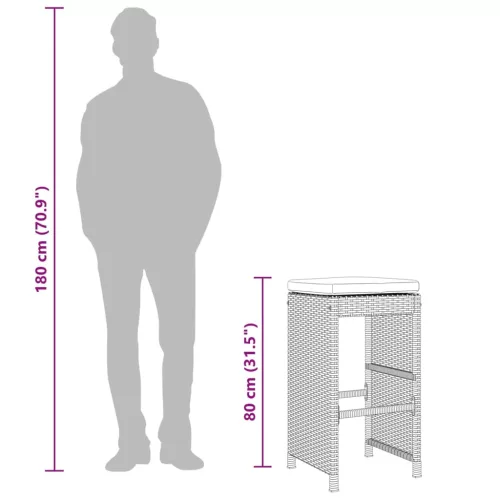  4 db barna polyrattan kerti bárszék párnával
