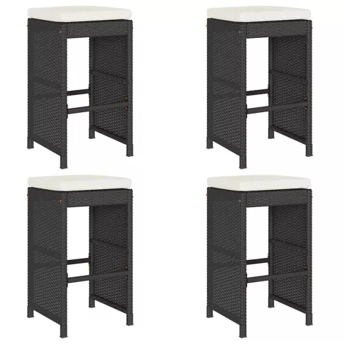  4 db fekete polyrattan kerti bárszék párnával