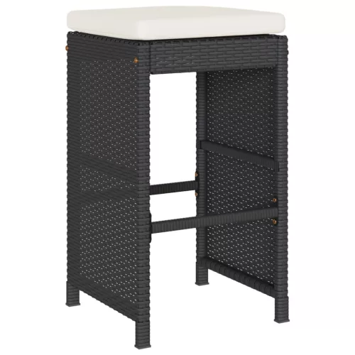  4 db fekete polyrattan kerti bárszék párnával