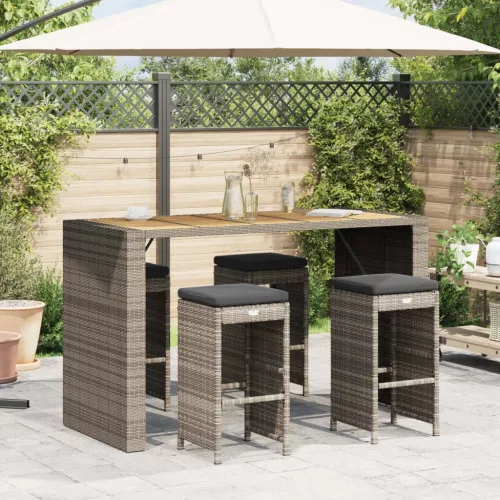  4 db szürke polyrattan kerti bárszék párnával