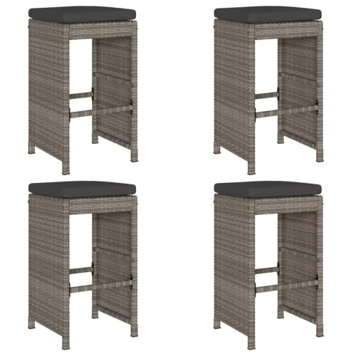  4 db szürke polyrattan kerti bárszék párnával