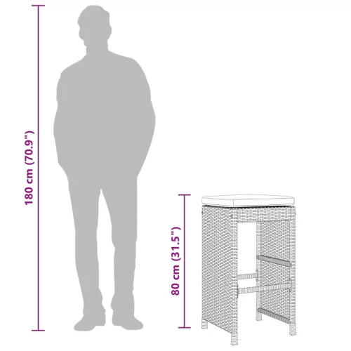  4 db szürke polyrattan kerti bárszék párnával