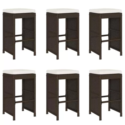  6 db barna polyrattan kerti bárszék párnával