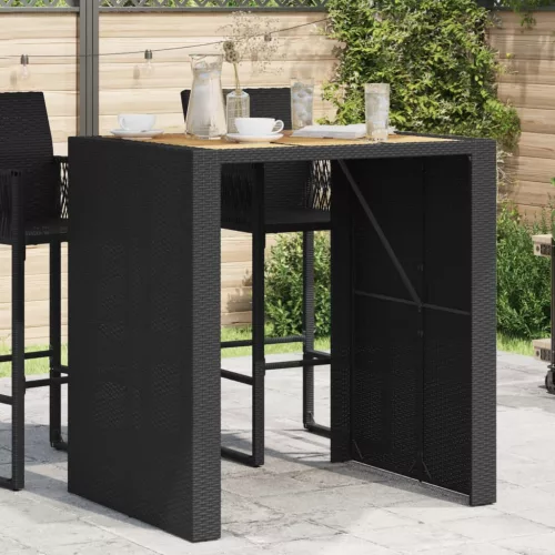  fekete polyrattan kerti bárasztal akácfa lappal 105x80x110 cm