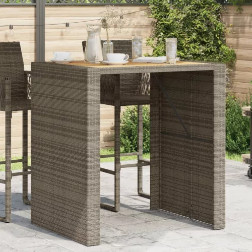  szürke polyrattan kerti bárasztal akácfa lappal 105x80x110 cm