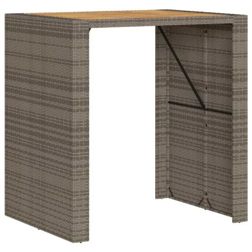  szürke polyrattan kerti bárasztal akácfa lappal 105x80x110 cm