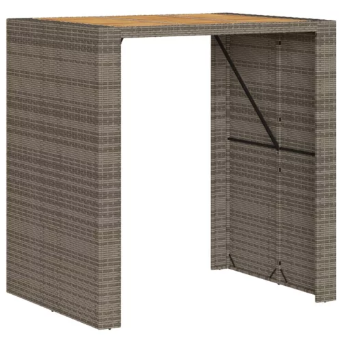  szürke polyrattan kerti bárasztal akácfa lappal 105x80x110 cm