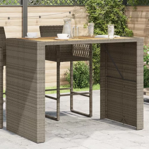  szürke polyrattan kerti bárasztal akácfa lappal 145x80x110 cm