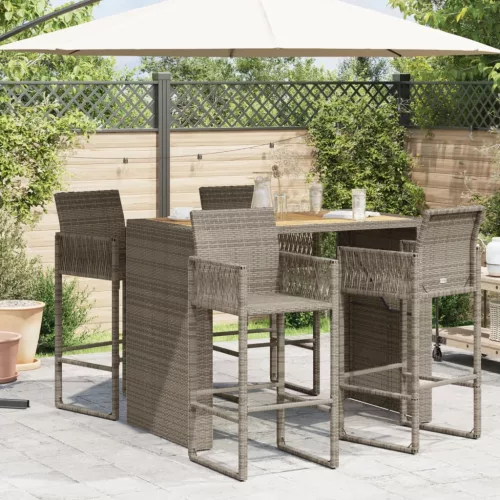  szürke polyrattan kerti bárasztal akácfa lappal 145x80x110 cm