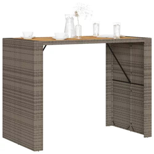  szürke polyrattan kerti bárasztal akácfa lappal 145x80x110 cm