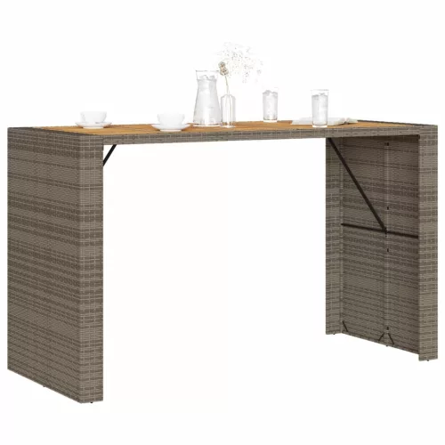  szürke polyrattan kerti bárasztal akácfa lappal 185x80x110 cm