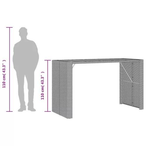  szürke polyrattan kerti bárasztal akácfa lappal 185x80x110 cm