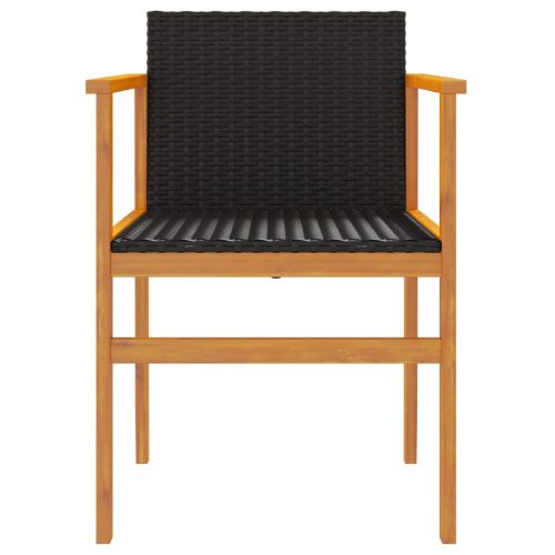  2 db fekete polyrattan és tömör fa kerti szék