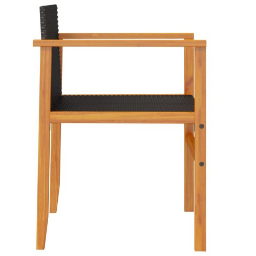  2 db fekete polyrattan és tömör fa kerti szék