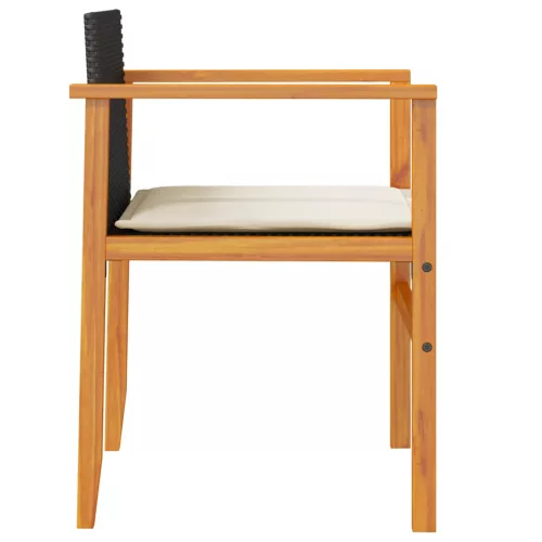  2 db fekete polyrattan és tömör fa kerti szék párnával