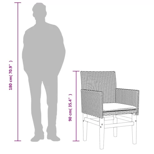  2 db fekete polyrattan és tömör fa kerti szék párnával
