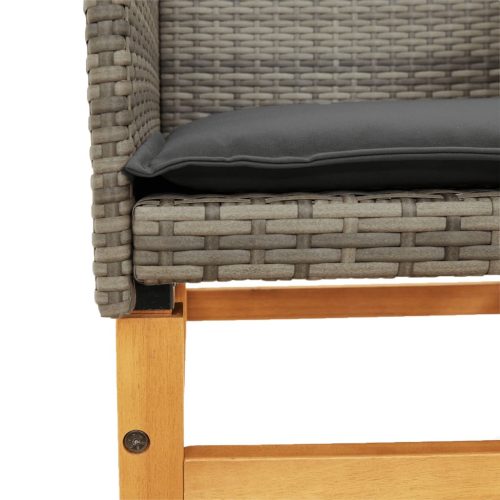  2 db szürke polyrattan és tömör fa kerti szék párnával