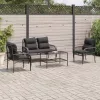  4 részes fekete polyrattan kerti ülőgarnitúra párnákkal