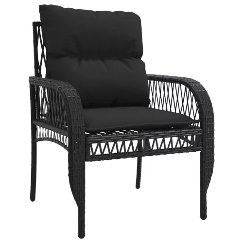  4 részes fekete polyrattan kerti ülőgarnitúra párnákkal