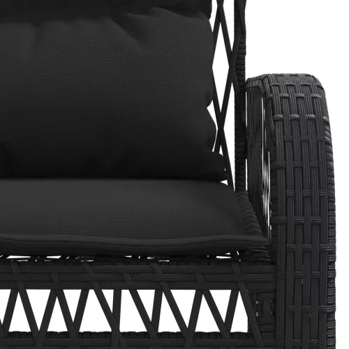  4 részes fekete polyrattan kerti ülőgarnitúra párnákkal