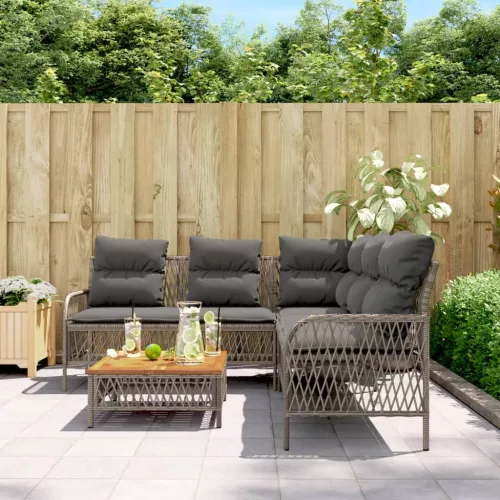  2 részes szürke polyrattan kerti kanapészett párnákkal
