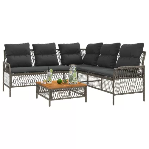  2 részes szürke polyrattan kerti kanapészett párnákkal