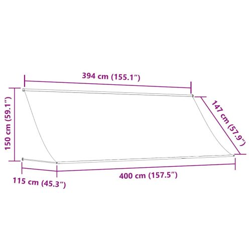  antracit szövet és acél feltekerhető napellenző 400 x 150 cm