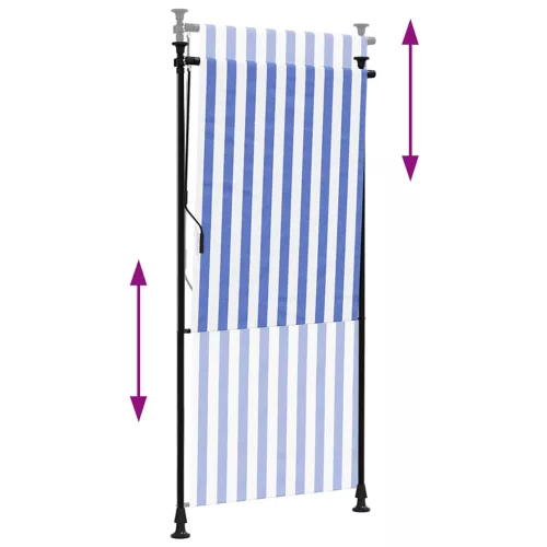  kék és fehér szövet és acél kültéri roló 100 x 270 cm