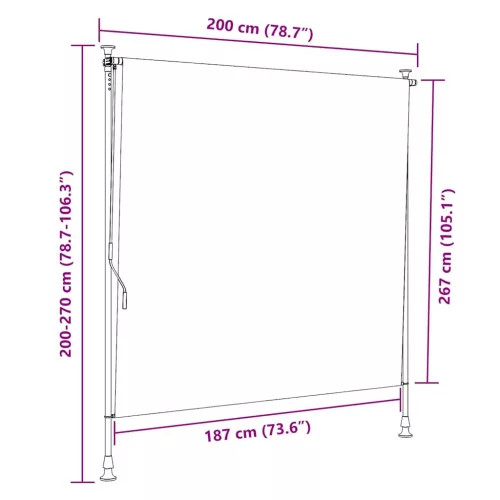  kék és fehér szövet és acél kültéri roló 200 x 270 cm