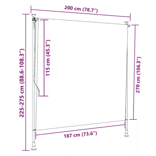  narancssárga és fehér szövet és acél kültéri roló 200 x 270 cm