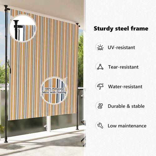  sárga és fehér szövet és acél kültéri roló 200 x 270 cm