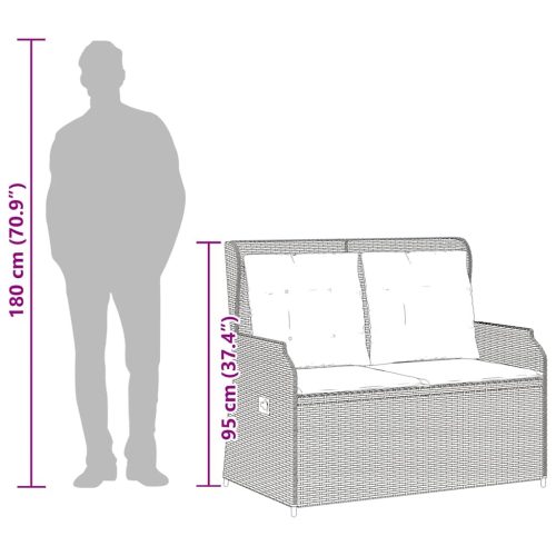  szürke polyrattan dönthető kerti pad párnával