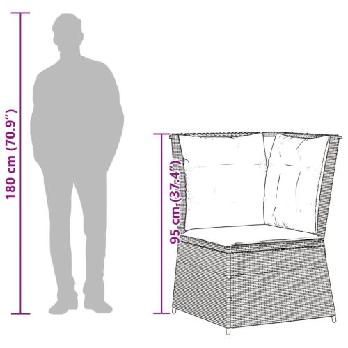  világosszürke polyrattan kerti sarokkanapé párnával