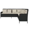  L-alakú fekete polyrattan kerti kanapé párnával
