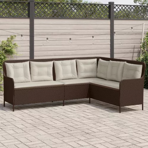  barna polyrattan L-alakú kerti kanapé párnákkal