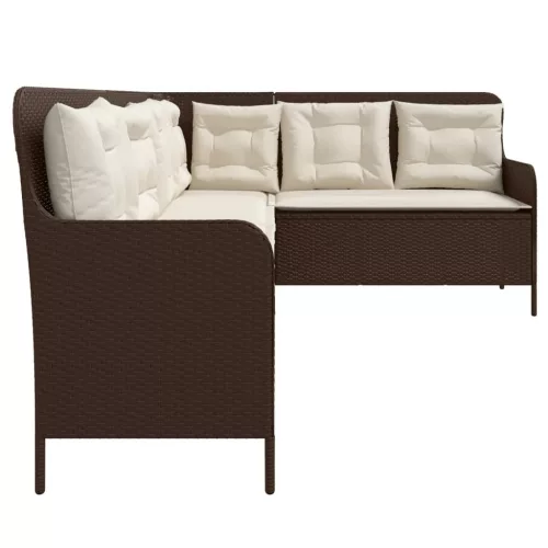  barna polyrattan L-alakú kerti kanapé párnákkal