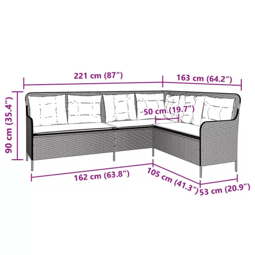  bézs polyrattan L-alakú kerti kanapé párnákkal