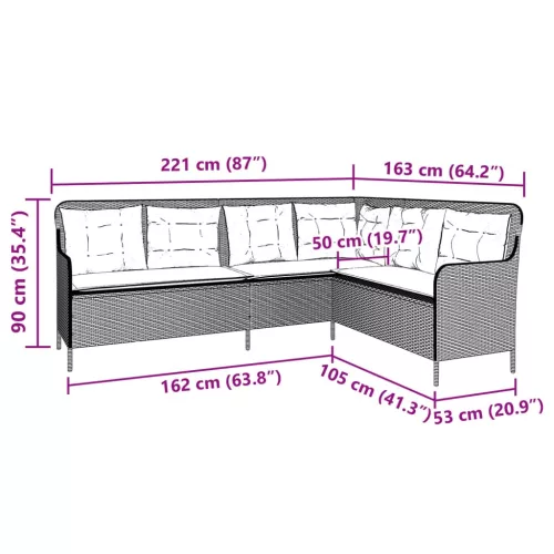 bézs polyrattan L-alakú kerti kanapé párnákkal