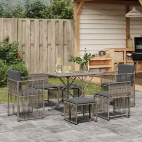    7 részes szürke polyrattan kerti étkezőgarnitúra párnával