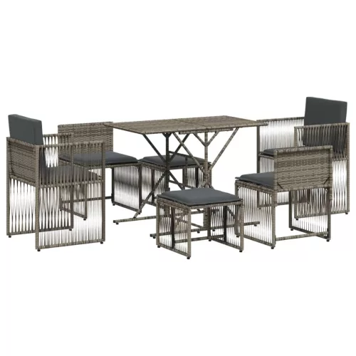  7 részes szürke polyrattan kerti étkezőgarnitúra párnával