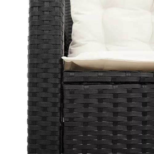  L-alakú fekete polyrattan kerti kanapé asztallal és párnával