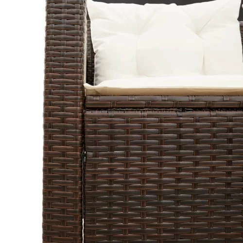  L-alakú barna polyrattan kerti kanapé asztallal és párnákkal