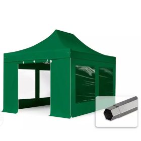   TP 3x4,5m összecsukható 750N acél vázas pavilon, 4 db oldalfallal - zöld