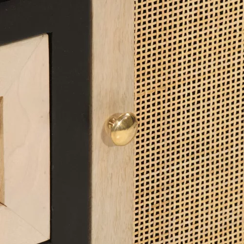  fekete tömör mangófa és vas tálalószekrény 55 x 30 x 76 cm