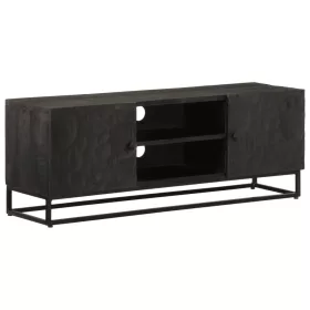    fekete tömör mangófa és vas TV-szekrény 110 x 30 x 40 cm