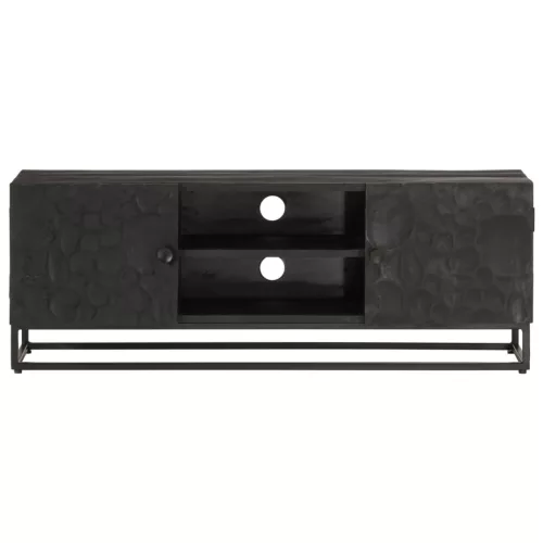  fekete tömör mangófa és vas TV-szekrény 110 x 30 x 40 cm