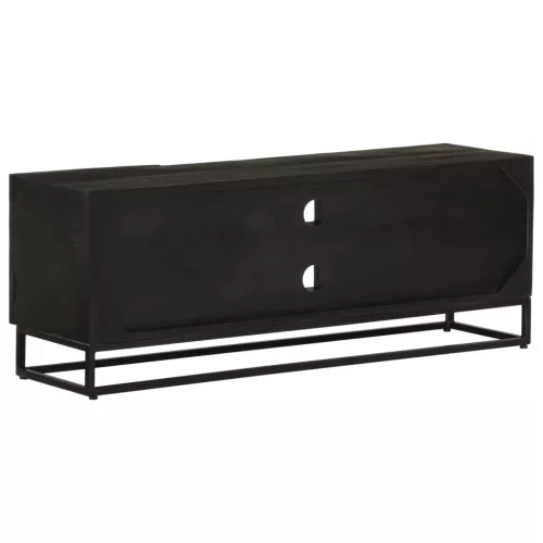  fekete tömör mangófa és vas TV-szekrény 110 x 30 x 40 cm