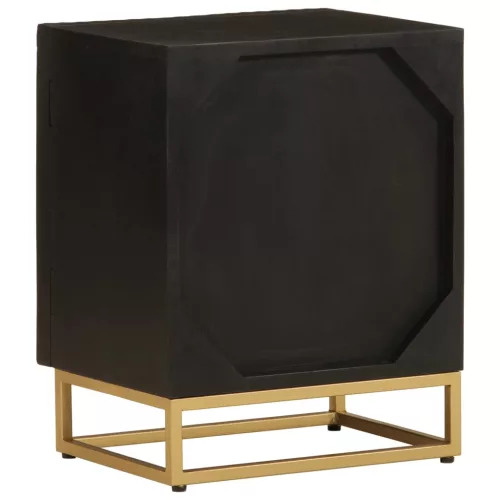  fekete tömör mangófa és vas éjjeliszekrény 40 x 30 x 50 cm