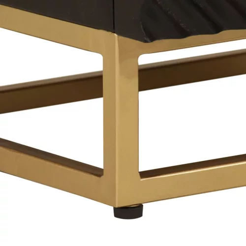  fekete tömör mangófa és vas éjjeliszekrény 40 x 30 x 50 cm