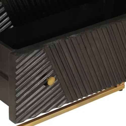  fekete tömör mangófa és vas komód 55 x 30 x 76 cm